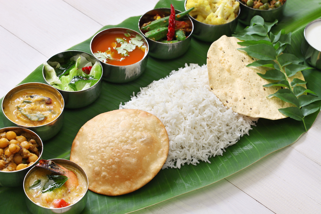 south indian meals on banana leaf